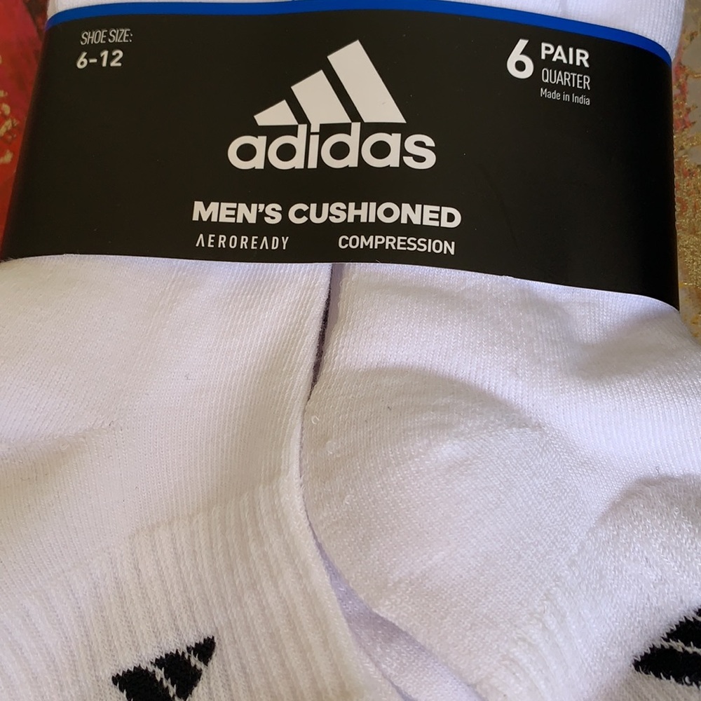 ADIDAS MEN’S CUSHIONED 6 pair QUARTER SOCKS - Picture 15 of 16